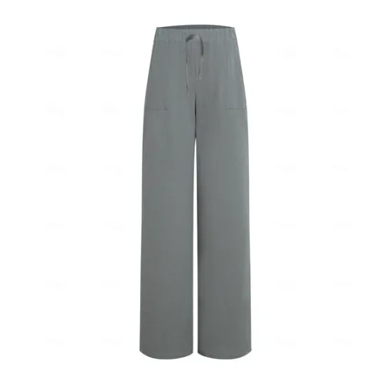 Best Women's Plus Size Cotton Linen Pants High Waist Solid Color Drawstring Wide Leg Comfy Breathable Quick Dry Micro-elastic Black White Dark Navy Blue Summer Spring Fall Loose Fit Women Pants