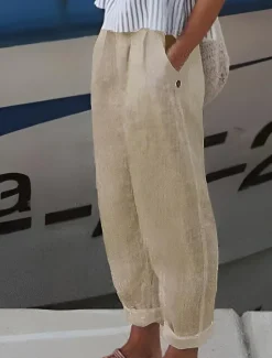 Outlet Women's Plus Size Cotton Linen Pants Simple Casual Comfort Pure Color Micro-elastic Home Street White Blue Green Khaki Summer Spring Women Pants