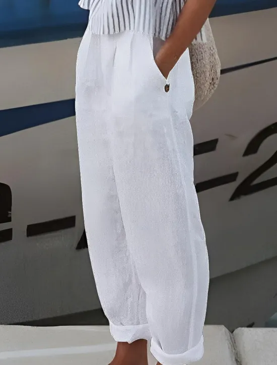Outlet Women's Plus Size Cotton Linen Pants Simple Casual Comfort Pure Color Micro-elastic Home Street White Blue Green Khaki Summer Spring Women Pants