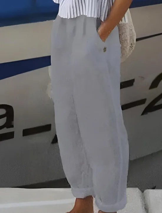 Outlet Women's Plus Size Cotton Linen Pants Simple Casual Comfort Pure Color Micro-elastic Home Street White Blue Green Khaki Summer Spring Women Pants