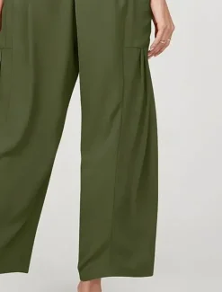 Discount Women's Plus Size Cotton Linen Shorts Linen-Inspired Pants Cotton Linen Pants Casual Daily Full Length High Waist High Rise Solid Colored Pocket Wide Leg Inelastic Daily Wear All Seasons Women Pants