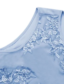 Outlet Women's Plus Size Knee Length Dress Lace Dress Dress Set Two Piece Dress Church Dress Elegant Classic Chinoiserie Formal Vacation Wedding Guest Regular Fit Pure Color Half Sleeve Crew Neck Light Blue Women Chiffon Dresses