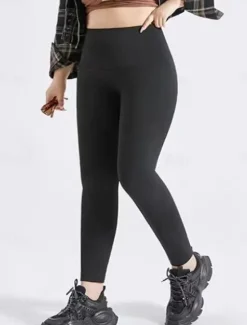 Hot Women's Plus Size Leggings Fashion Streetwear Full Length High Waist Solid Color Patchwork Comfort Breathability Soft Micro-elastic Vacation Street Daily Grey Black Fall Winter Women Leggings