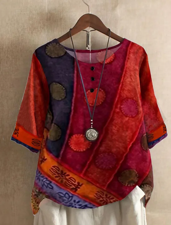 Best Women's Plus Size Linen Shirt Boho T-shirt T Shirt Streetwear Casual Color Block Striped Print Half Sleeve Regular Tops Crew Neck Daily Sports Weekend Red Blue Purple Summer Spring Women T-Shirts