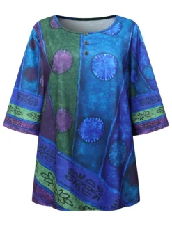 Best Women's Plus Size Linen Shirt Boho T-shirt T Shirt Streetwear Casual Color Block Striped Print Half Sleeve Regular Tops Crew Neck Daily Sports Weekend Red Blue Purple Summer Spring Women T-Shirts