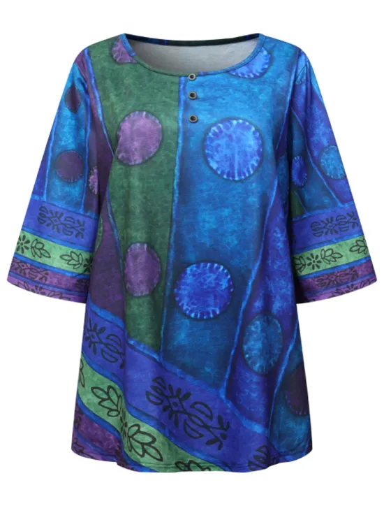 Best Women's Plus Size Linen Shirt Boho T-shirt T Shirt Streetwear Casual Color Block Striped Print Half Sleeve Regular Tops Crew Neck Daily Sports Weekend Red Blue Purple Summer Spring Women T-Shirts