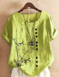 Clearance Women's Plus Size Linen-Inspired Shirts T Shirt Daily Casual Short Sleeve Crew Neck Daily All Seasons Women Shirts