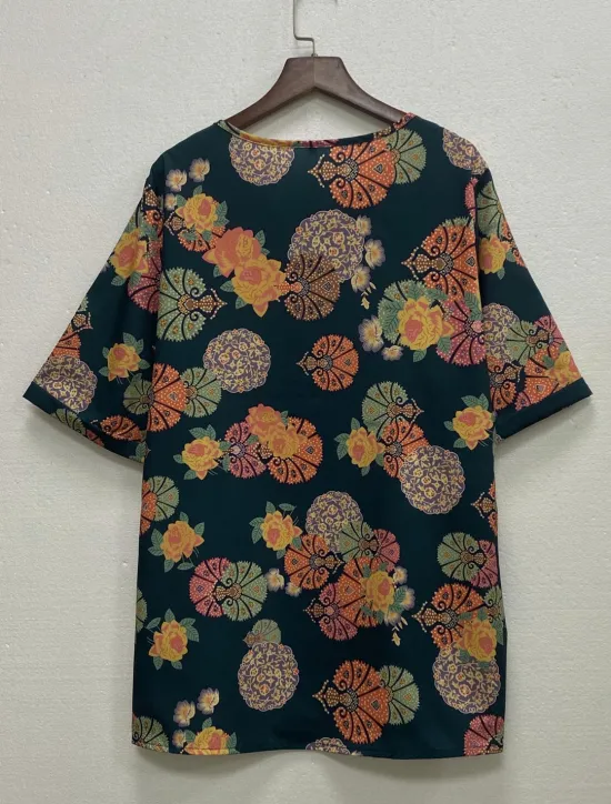 Clearance Women's Plus Size Linen-Inspired Shirts Blouse Flower Casual Short Sleeve Crew Neck Regular Tops Daily Print All Seasons Women Shirts