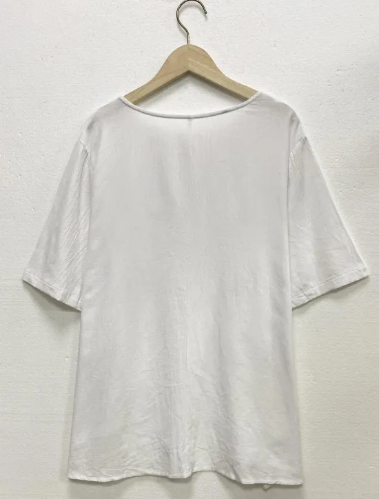 Outlet Women's Plus Size Linen-Inspired Shirts T Shirt Plain Daily Short Sleeve Crew Neck Regular Tops Daily Buttons Spring All Seasons Women Shirts