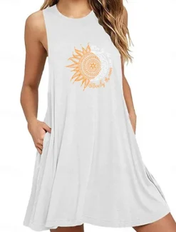 Hot Women's Plus Size Loungewear Nightgown Nightshirt Dress Flower Basic Casual Comfort Home Daily Vacation Cotton Breathable Crew Neck Sleeveless Pocket Summer Spring Home Outfits Women Sleepwear