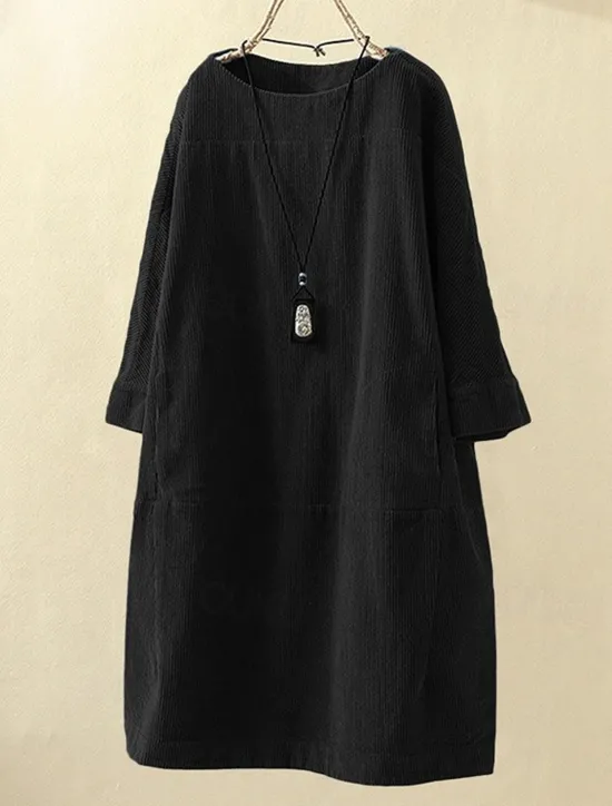 New Women's Plus Size Mini Dress Linen-Inspired Dresses Casual Dress Casual Daily Form Fit 3/4 Length Sleeve Crew Neck Black Rusty Red Red Blue Spring Fall Women Dresses