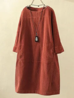 New Women's Plus Size Mini Dress Linen-Inspired Dresses Casual Dress Casual Daily Form Fit 3/4 Length Sleeve Crew Neck Black Rusty Red Red Blue Spring Fall Women Dresses