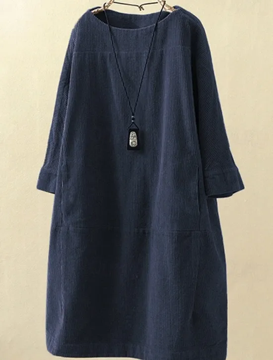 New Women's Plus Size Mini Dress Linen-Inspired Dresses Casual Dress Casual Daily Form Fit 3/4 Length Sleeve Crew Neck Black Rusty Red Red Blue Spring Fall Women Dresses