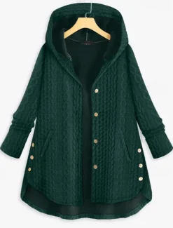 Best Women's Plus Size Parka Button Pocket Plain Outdoor Causal Long Sleeve Hooded Regular Winter Fall Dark Green Dark Blue Red L XL XXL 3XL 4XL Women Coats & Trench Coats