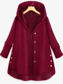 Best Women's Plus Size Parka Button Pocket Plain Outdoor Causal Long Sleeve Hooded Regular Winter Fall Dark Green Dark Blue Red L XL XXL 3XL 4XL Women Coats & Trench Coats