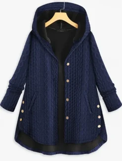 Best Women's Plus Size Parka Button Pocket Plain Outdoor Causal Long Sleeve Hooded Regular Winter Fall Dark Green Dark Blue Red L XL XXL 3XL 4XL Women Coats & Trench Coats