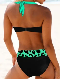 Outlet Women's Plus Size Swimwear Bikini 2 Piece Swimsuit Tie Front Tropical Push Up Ombre Gradient Color Sleeveless Bathing Suits Women Colorful Swimwear