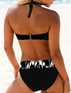 Outlet Women's Plus Size Swimwear Bikini 2 Piece Swimsuit Tie Front Tropical Push Up Ombre Gradient Color Sleeveless Bathing Suits Women Colorful Swimwear