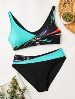 Online Women's Plus Size Swimwear Bikini Swimsuit 2 Piece Cut Out Push Up Summer Graphic Sleeveless Bathing Suits Women Bikinis