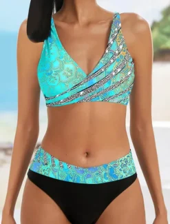 Online Women's Plus Size Swimwear Bikini Swimsuit 2 Piece Cut Out Push Up Summer Graphic Sleeveless Bathing Suits Women Bikinis