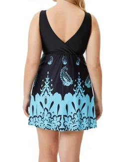 Hot Women's Plus Size Swimwear Swim Dress Swimsuit Printing Beach Wear Holiday Paisley Sleeveless Bathing Suits Women Swimdresses