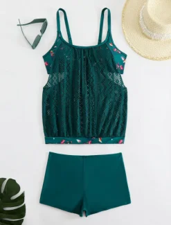 Online Women's Plus Size Swimwear Tankini 2 Piece Swim Dress High Waist Swimsuit See Through High Waist Knitted Stylish Beach Wear Leopard Tropical Round Neck Sleeveless Bathing Suits Women Leopard Swimwear