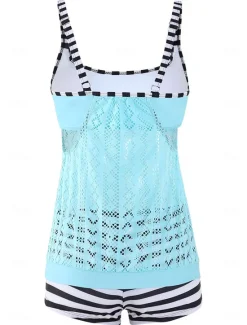 Online Women's Plus Size Swimwear Tankini 2 Piece Swim Dress High Waist Swimsuit See Through High Waist Knitted Stylish Beach Wear Leopard Tropical Round Neck Sleeveless Bathing Suits Women Leopard Swimwear