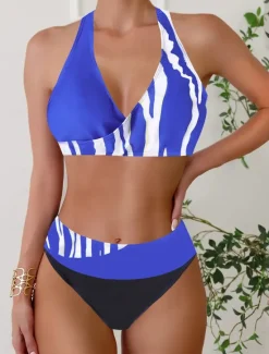 Online Women's Plus Size Swimwear Bikini Tankini 2 Piece Cheeky Swimsuit Deep V Push Up Knitted Stylish Beach Wear Leopard Color Block Plunge Sleeveless Bathing Suits Women Leopard Swimwear|Bikinis