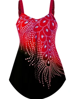 New Women's Plus Size Swimwear 2 Piece Swim Dress Swimsuit Print for Big Busts Vacation Sporty Leaf Bathing Suits Women Swimdresses