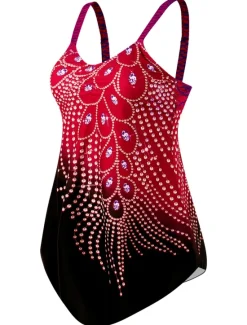 New Women's Plus Size Swimwear 2 Piece Swim Dress Swimsuit Print for Big Busts Vacation Sporty Leaf Bathing Suits Women Swimdresses