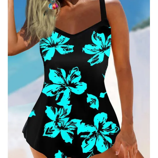Outlet Women's Plus Size Swimwear Tankini 2 Piece Swim Dress Swimsuit 2 Piece Summer Floral Strap Sleeveless Bathing Suits Women Swimdresses