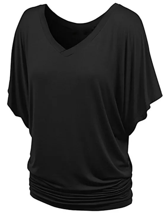 Clearance Women's Plus Size T Shirt Burgundy Tee Streetwear Casual Preppy Ruched Batwing Sleeve Half Sleeve Regular Tops V Neck Daily Going out Weekend Black White Yellow Pink Wine Summer Spring Women T-Shirts