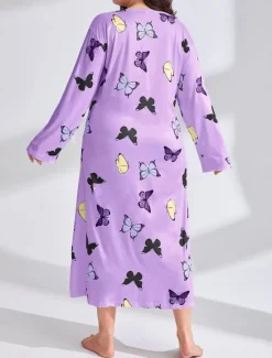 New Women's Plus Size Valentine Dress Pajamas Sleepwear Heart Butterfly Fashion Casual Home Bed Comfort Breathable Crew Neck Long Sleeve Spring Home Outfits Women Sleepwear