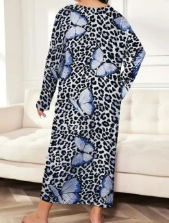 New Women's Plus Size Valentine Dress Pajamas Sleepwear Heart Butterfly Fashion Casual Home Bed Comfort Breathable Crew Neck Long Sleeve Spring Home Outfits Women Sleepwear