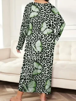 New Women's Plus Size Valentine Dress Pajamas Sleepwear Heart Butterfly Fashion Casual Home Bed Comfort Breathable Crew Neck Long Sleeve Spring Home Outfits Women Sleepwear