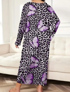 New Women's Plus Size Valentine Dress Pajamas Sleepwear Heart Butterfly Fashion Casual Home Bed Comfort Breathable Crew Neck Long Sleeve Spring Home Outfits Women Sleepwear