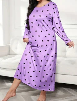 New Women's Plus Size Valentine Dress Pajamas Sleepwear Heart Butterfly Fashion Casual Home Bed Comfort Breathable Crew Neck Long Sleeve Spring Home Outfits Women Sleepwear