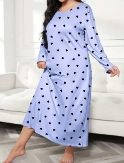 New Women's Plus Size Valentine Dress Pajamas Sleepwear Heart Butterfly Fashion Casual Home Bed Comfort Breathable Crew Neck Long Sleeve Spring Home Outfits Women Sleepwear