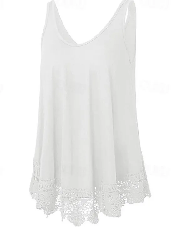Online Women's Plus Size Vest Plain Basic Casual Sleeveless Crew Neck Regular Tops Daily Going out Lace Black White Red Blue Purple Summer Spring Women Lace Tops