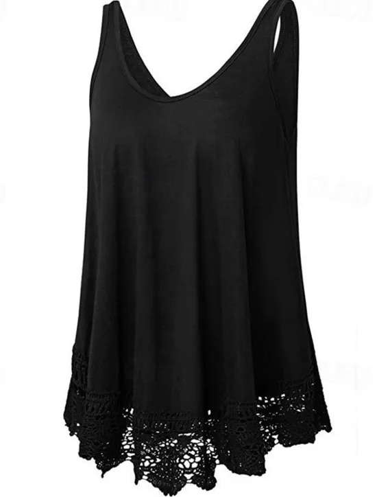 Online Women's Plus Size Vest Plain Basic Casual Sleeveless Crew Neck Regular Tops Daily Going out Lace Black White Red Blue Purple Summer Spring Women Lace Tops