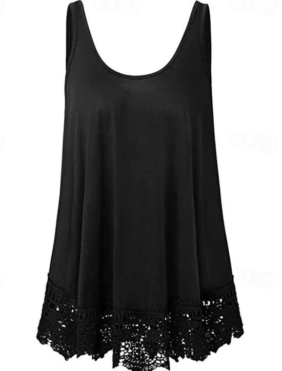 Online Women's Plus Size Vest Plain Basic Casual Sleeveless Crew Neck Regular Tops Daily Going out Lace Black White Red Blue Purple Summer Spring Women Lace Tops
