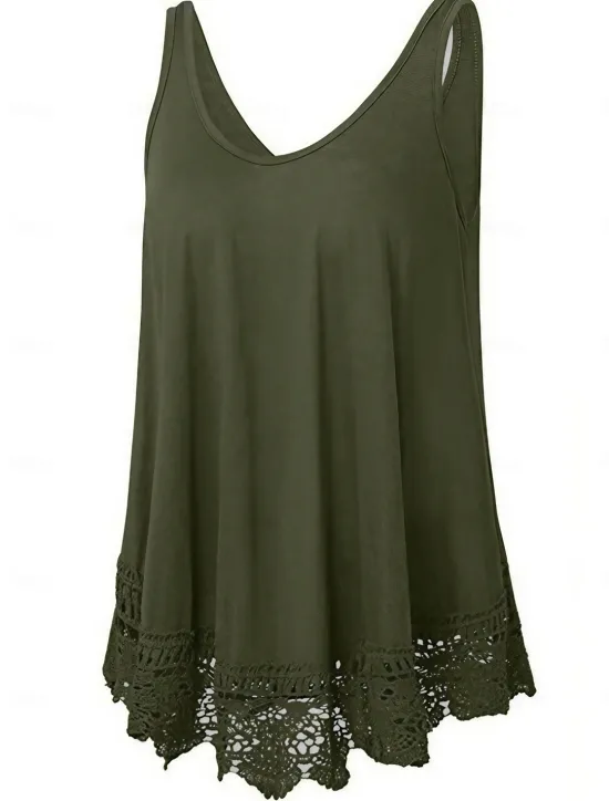 Online Women's Plus Size Vest Plain Basic Casual Sleeveless Crew Neck Regular Tops Daily Going out Lace Black White Red Blue Purple Summer Spring Women Lace Tops