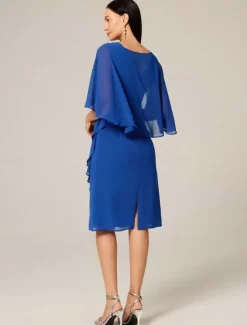 New Women's Plus Size Wedding Guest Cocktail Dress Set Chiffon Ruffle Boat Neck Sleeveless Midi Dress Party Elegant Summer Women Chiffon Dresses|Cocktail Dress