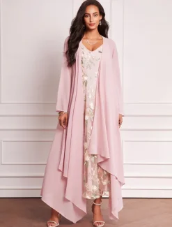 Hot Women's Plus Size Wedding Guest Dress Set Maxi Dress Chiffon Cardigan Embroidered Date Vacation Elegant V Neck Long Sleeve Color Spring Summer Fall Women Spring Curvy Dress