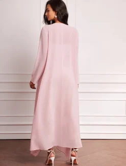Hot Women's Plus Size Wedding Guest Dress Set Maxi Dress Chiffon Cardigan Embroidered Date Vacation Elegant V Neck Long Sleeve Color Spring Summer Fall Women Spring Curvy Dress