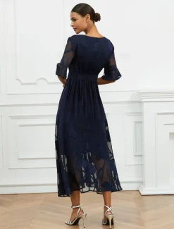 Discount Women's Plus Size Wedding Guest Cocktail Dress Maxi Dress Lace Ruffle Party Elegant Formal V Neck Half Sleeve Flutter Sleeve Color Women Spring Curvy Dress