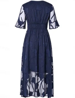 Discount Women's Plus Size Wedding Guest Cocktail Dress Maxi Dress Lace Ruffle Party Elegant Formal V Neck Half Sleeve Flutter Sleeve Color Women Spring Curvy Dress