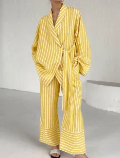 New Women's Print Chemises & Gowns Nightwear - POLY Striped Home Outfits Women Pajama-Setter