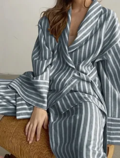 New Women's Print Chemises & Gowns Nightwear - POLY Striped Home Outfits Women Pajama-Setter