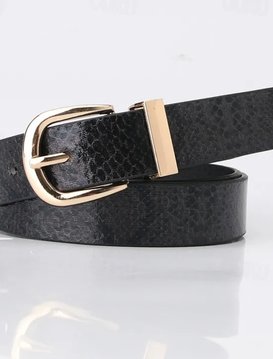 Best Women's PU Buckle Belt PU Leather Metal Bucke Snake Skin Casual Vintage Retro Work Daily Black White Brown Beige Women Belt
